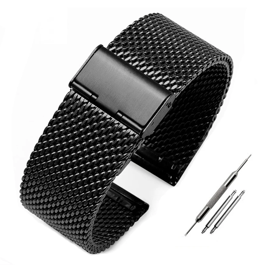 ステンレス鋼メッシュウォッチバンド,交換用ストラップ,メッシュアクセサリー,18mm, 20mm, 22mm, 24mm, 1.0