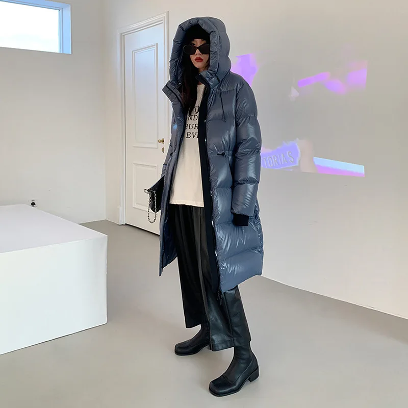 2025 المرأة الراقية 90 الأبيض بطة أسفل معطف الشتاء طويل سميكة الخصر خندق سترة دافئة حجم كبير