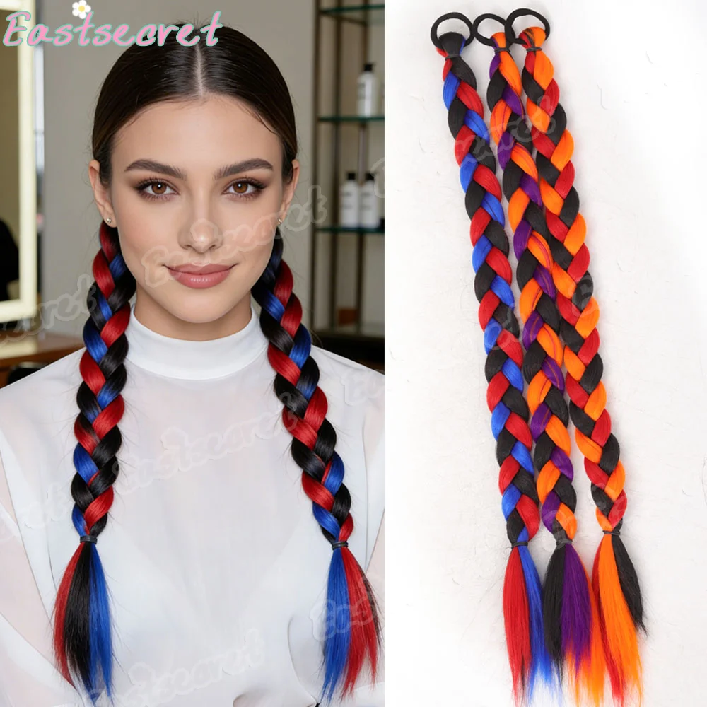 

EAST Braid Synthetic Wig Ponytail Hair Extensions Rainbow Color Hairpieces with for KIds Girls-Great for Gifts, Holidays