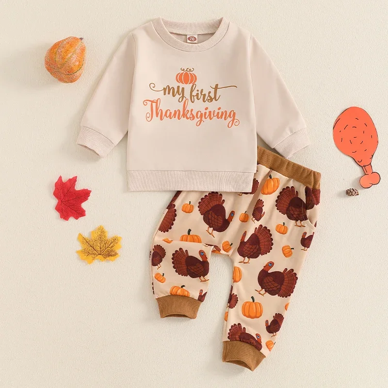 

0-3Y Thanksgiving Day Autumn Toddler Kids Baby Girls Clothes Outfits Long Sleeve Pumpkin Print Pullover Sweatshirts+Pants