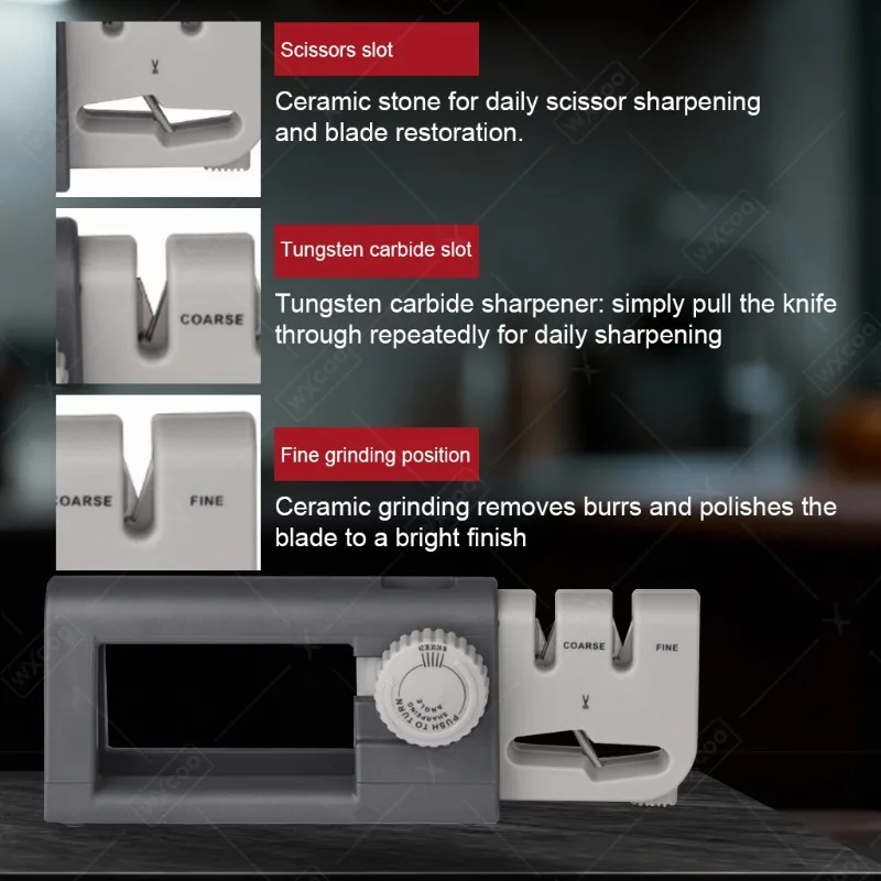 WXCOO 3-Stage Multi-Functional Knife Sharpener for Knives and Scissors Handheld Knife Sharpening Tool Space-Saving Design