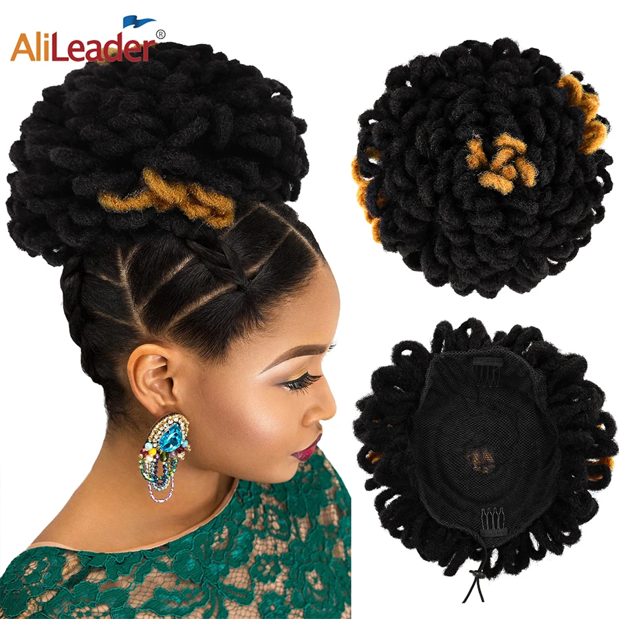 Bollos de pelo Afro para mujer, coleta de pelo falso sintético, con cordón, a la moda, 1 unidad