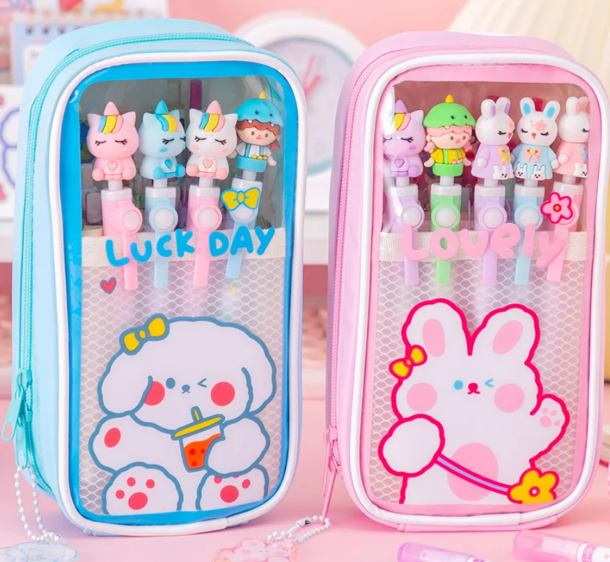 Ins New Kawaii Pencil Case Transparent Large-capacity Student Pencil Case Cute Girl Creative Simple Pencil Case Stationery Bags