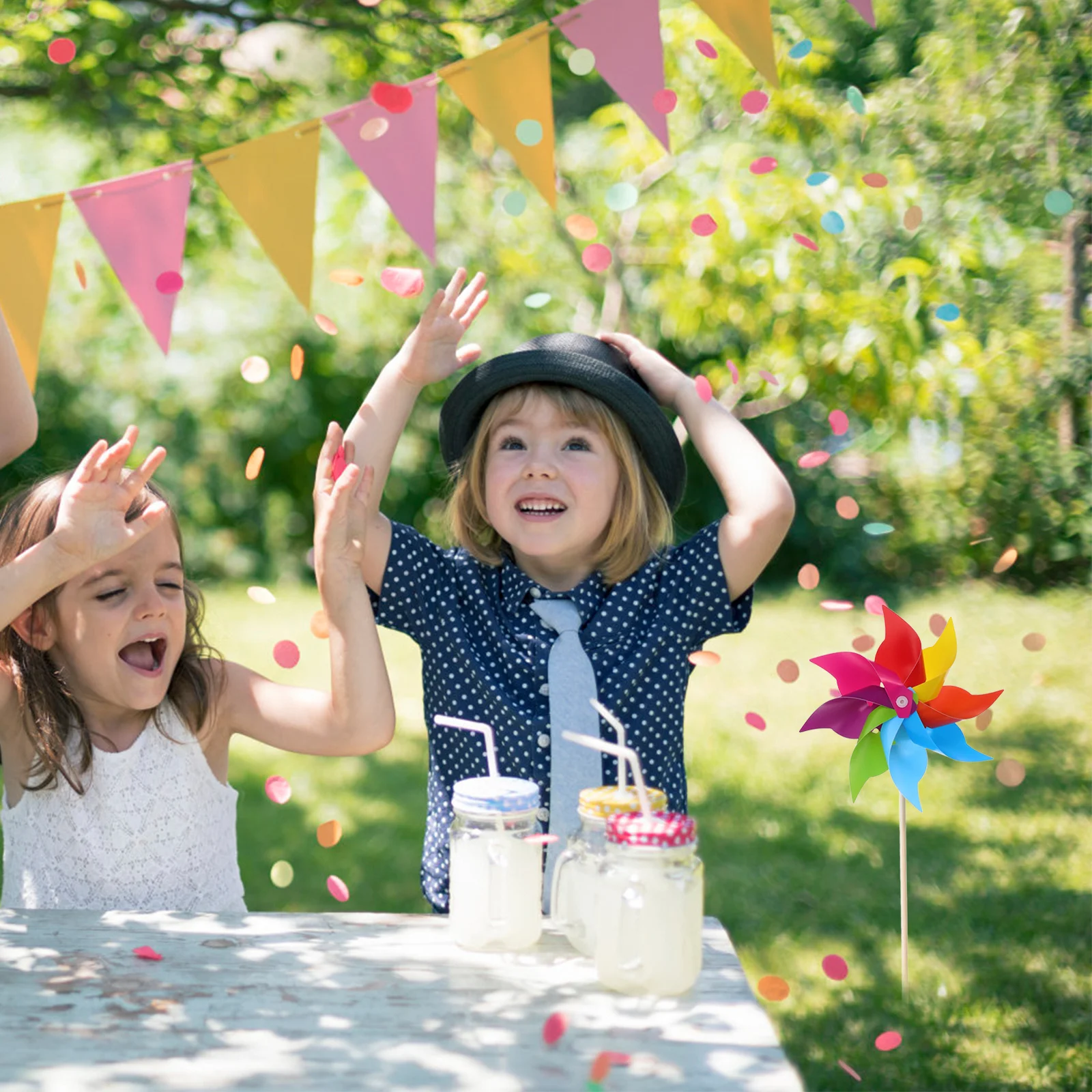 

2Pcs Rainbow Pinwheel Windmill Durable Inserting Decor Garden Party Scene Adornment Windmill for Spinners for Kids