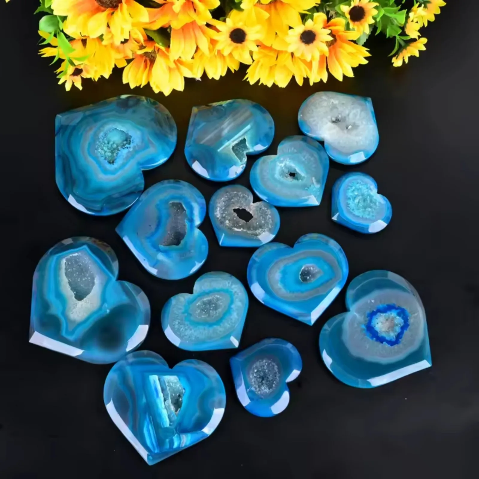 

1PC Bohemian Blue Agate Heart Stone - Marbled Deep Blue & Turquoise Marbling,Home Office Desk,Wedding Decor,Holiday Gift