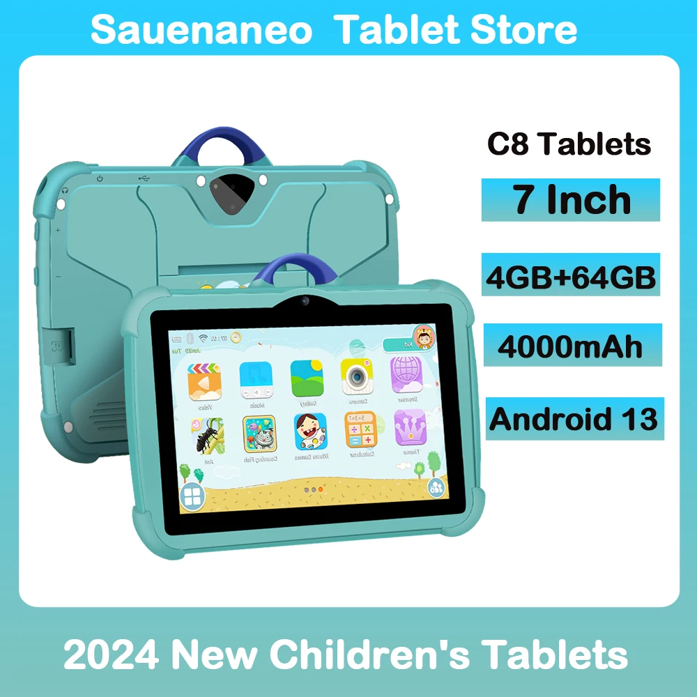 Sauenaneo-Tableta 5G WiFi para niños, dispositivo de cuatro núcleos, 4GB de RAM, 64GB de ROM, 2024 mAh, novedad de 4000