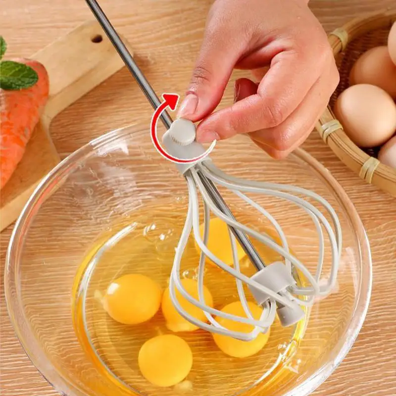 Hand Mixer Whisk Semi-Automatic Egg Whisk Egg Spinner Stainless Steel Non-Stick Adjustable For Blending Whisking Mixing Milk