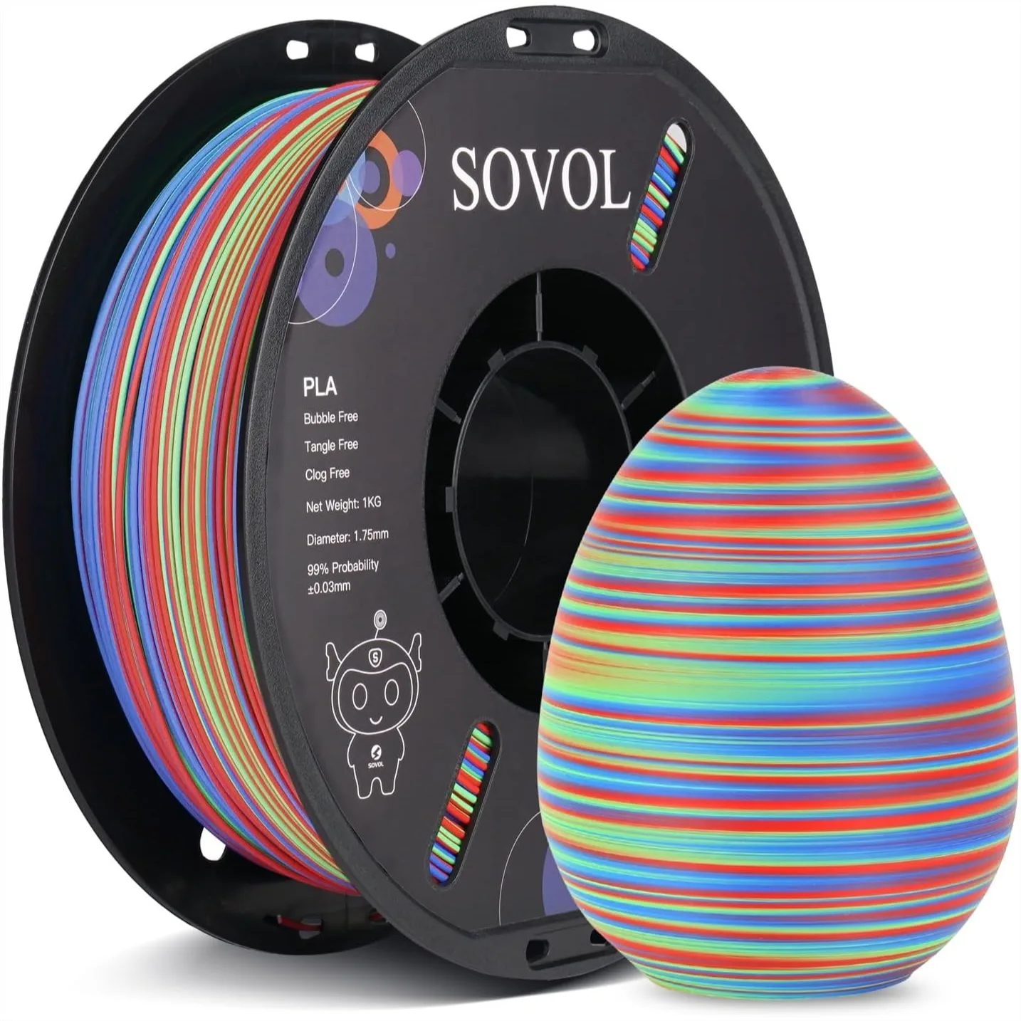 

Rotated Tri Color Co-Extrusion PLA Filament 1.75mm 1kg 2.2lbs Red Green Blue Matte 3D Printer Material +/-0.03mm
