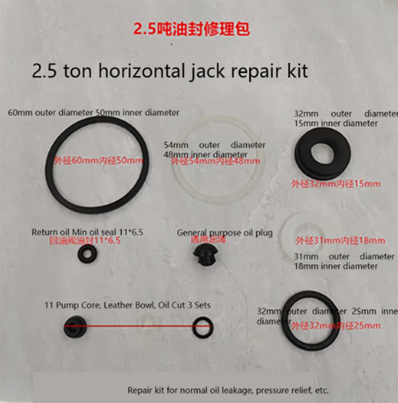 Imagem -02 - Acessórios de Jack de Toneladas Horizontais Hidráulicos de 2.5 Toneladas. Kit de Reparação Jack