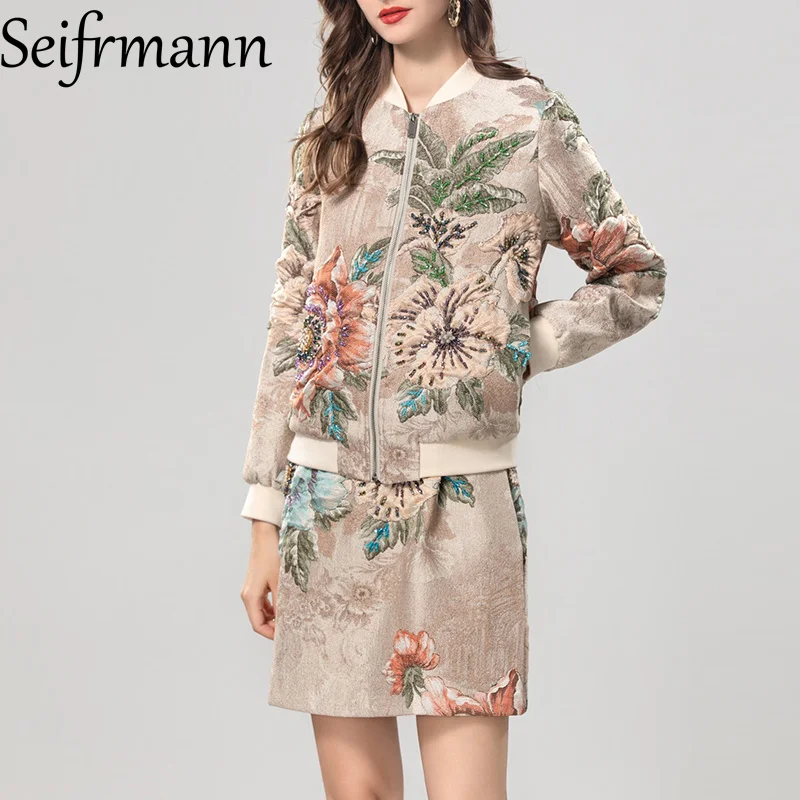 

Seifrmann 2025 autumn new nail bead print round neck long sleeved casual commuting women's fashion two-piece set