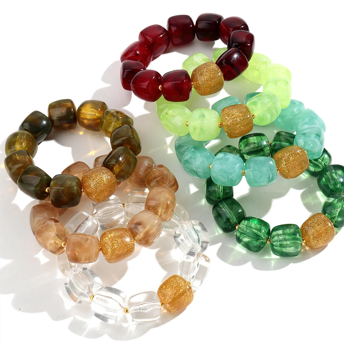 العصرية الاكريليك الملونة هندسية مربع الخرز أساور مرنة للنساء جديد بريق سوار مُزين بالخرز أساور مجوهرات الحفلات