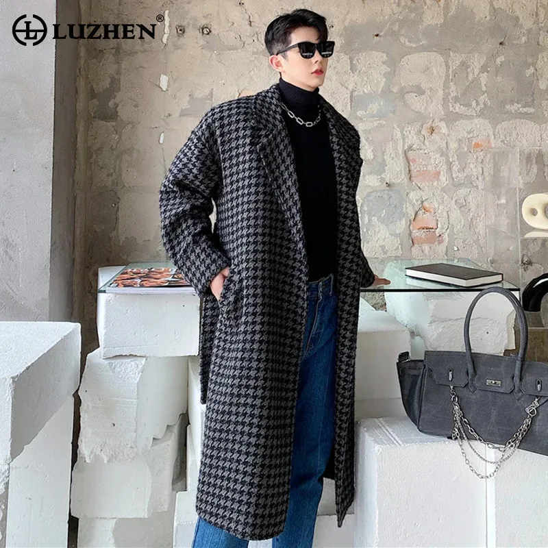 

LUZHEN Stylish Long Woolen Trench Coat Men's Loose Elegant Knee-length High Quality Outerwear Trendy Male Windbreaker LZ5197