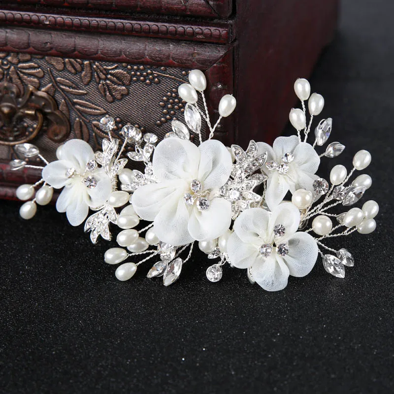 Woman's Edge Clips Hairpin Color Retention Plating White Flower Hair Clips For Cheongsam Chinese Clothes Dress