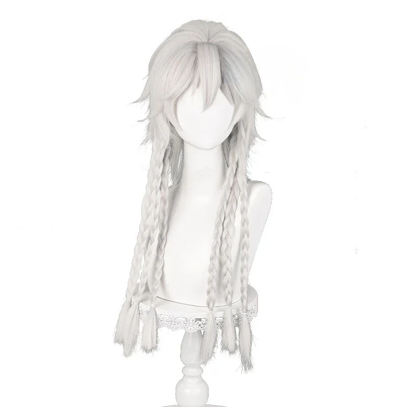 Identity V Ithaqua Parrucca Cosplay Orologio da notte 45 cm Pre intrecciato Capelli bianchi argento Anime Sintetici resistenti al calore Gioco di ruolo di Halloween
