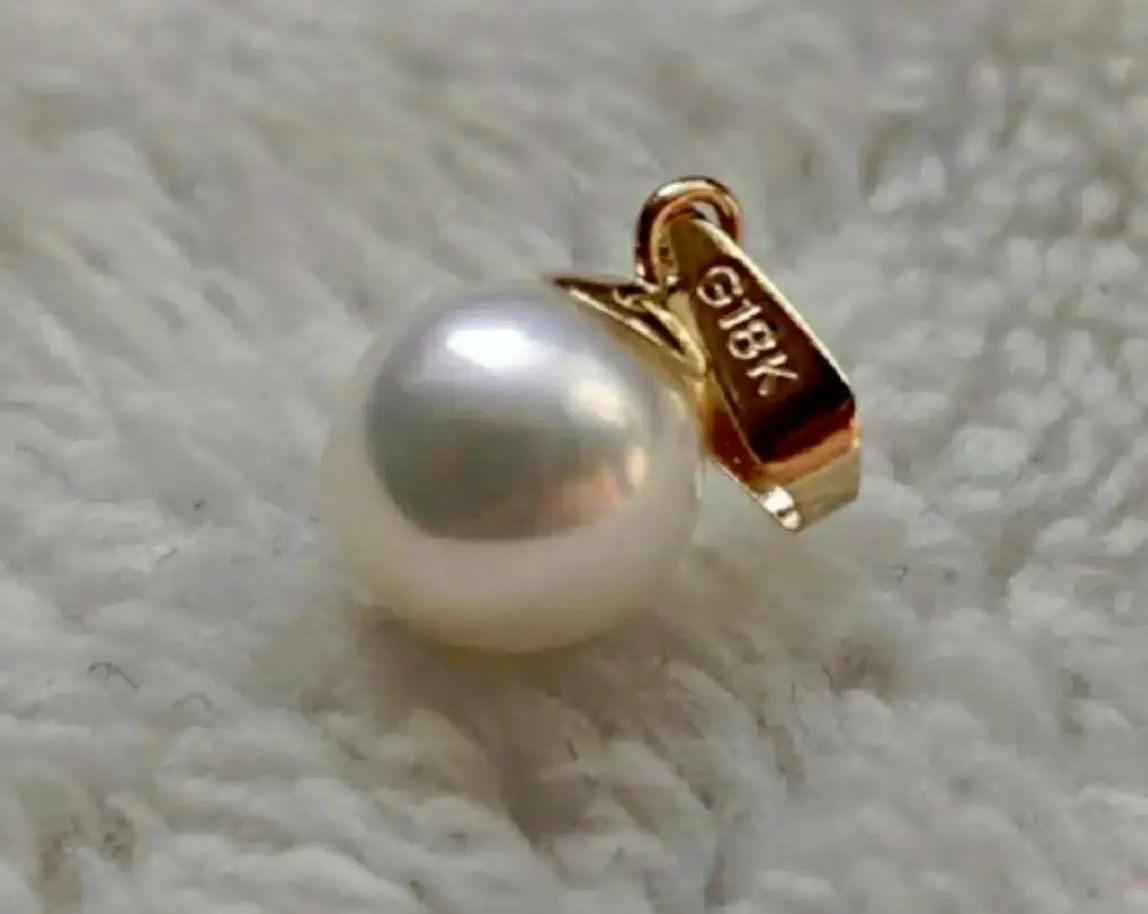 Natural Pearl AAAA 6-7mm 7-8mm 8-9mm 9-10mm 10-11mm 11-12mm 12-13mm Natural White Akoya Round Bead Pendant,  18k/AU750 Gold