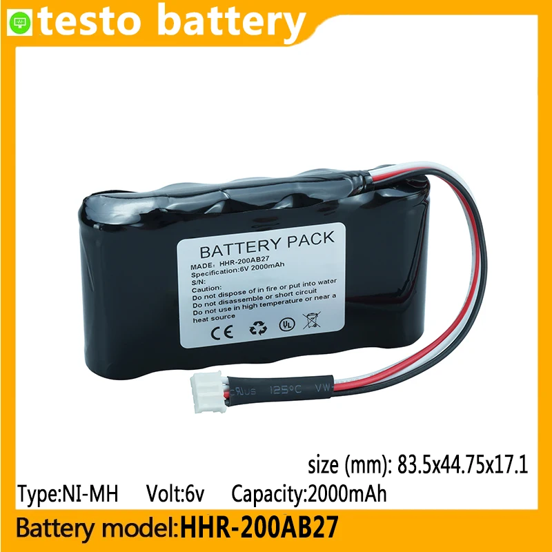 

HHR-200AB27 capacity 2000mAh 6V NI-MH battery suitable for, HHR-200AB27, Flue gas analyzer