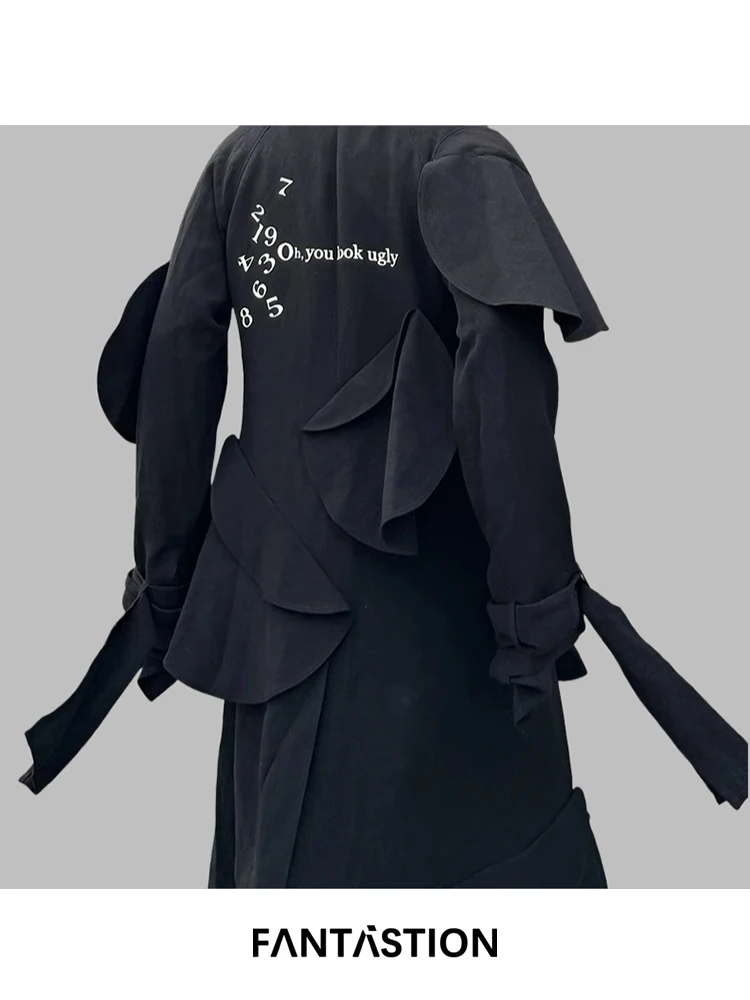 

FANTASTION 3D-cut trench coat, unisex gothic oversized overcoat with loose silhouette for dramatic street style coats