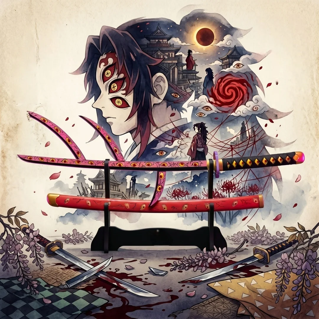 

41 inch Demon Slayer Kimetsu No Yaiba Kawaii Cutecore Cosplay Essentials Kokushibo Tsugikuni Michikatsu Katana Sword Collection