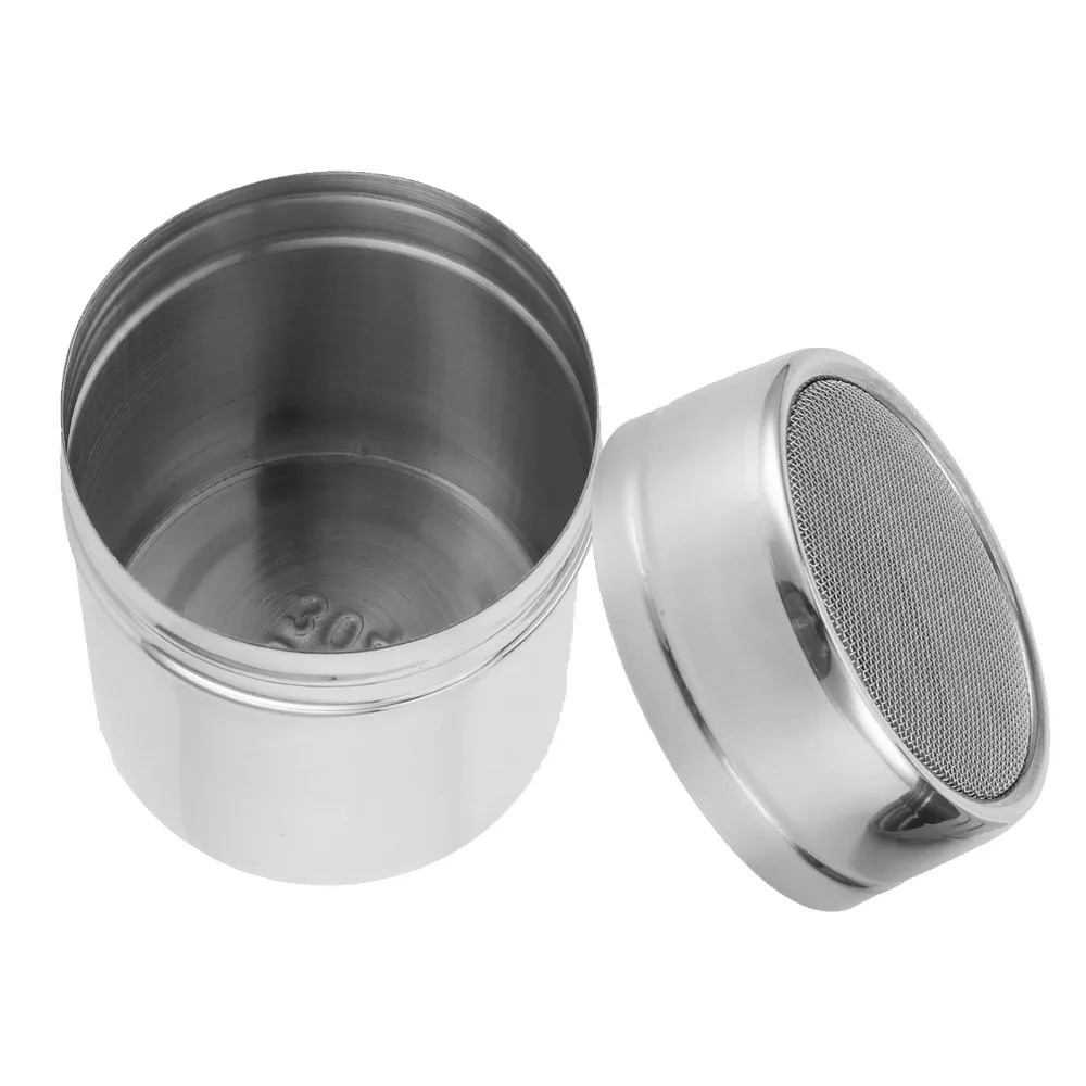 2pcs 304 Stainless Steel Powdered Sugar Shaker Fine Mesh 195ml/345ml Flour Sifter Duster With Lid Fine Mesh Dredge For Kitchen
