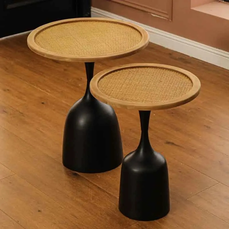 

Vine Woven Tea Table,Creative Art Coffee Table,Living Room Sofa Side Table,Solid Wood Round Table,Storage Desk,Vintage Furniture