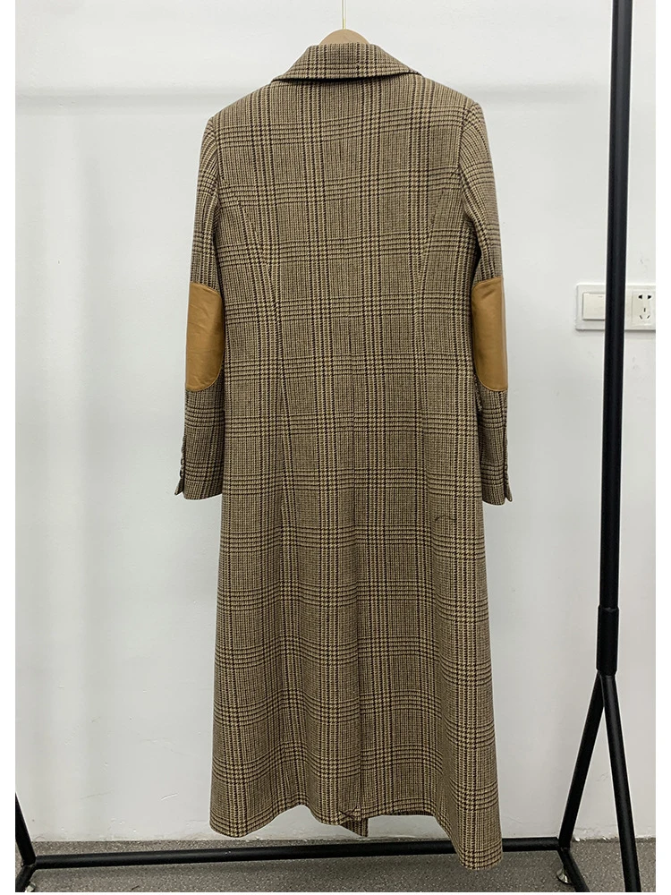 Long Suit Wool Woman clothing Winter Chic Lambskin Patchwork Long Sleeve Double Breasted One Side Tweed Jacket Female clothing