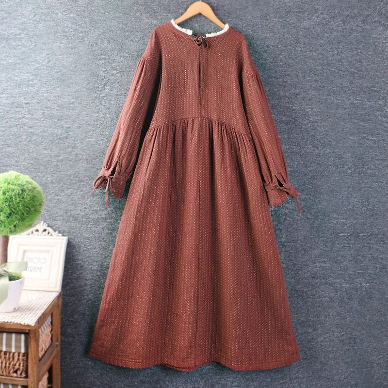 Autumn New Sweet Round Neck Long Sleeve Loose Midi Dress Z2379