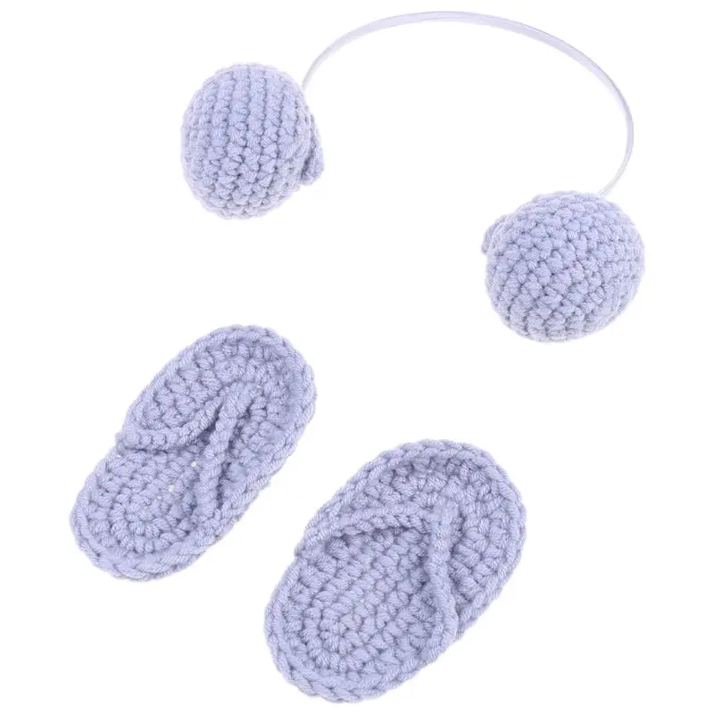 Lovely Babe Born Accesorios Picture Outfits Coffee Crochet Slippers + Headset Boy / Girl Costume for 0-2 Month