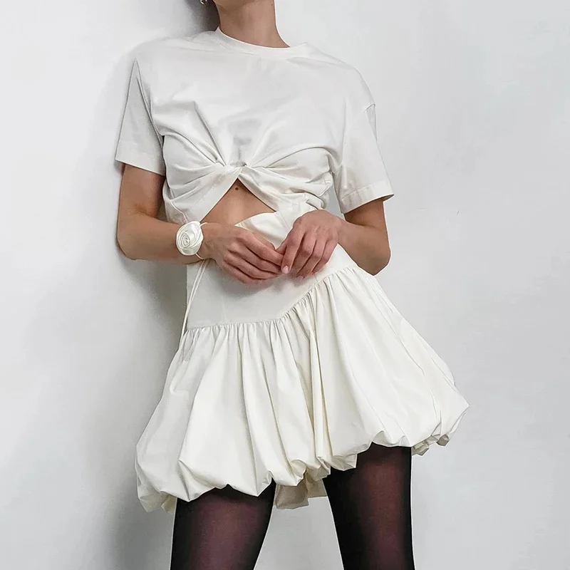 Women Y2K Bubble Skirt Vintage Chic Pleated High Waist Zipper A-line Skirt Casual Fashion Cute Short Puffy Streetwear Mini Skirt