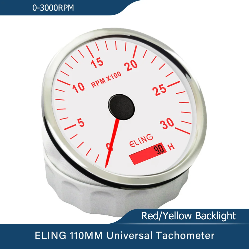 ELING 110mm Tachometer 0-3000RPM 0-4000RPM 0-6000RPM REV Counter Gauge with Hourmeter for Yachts Vessels Truck Boat 12V 24V