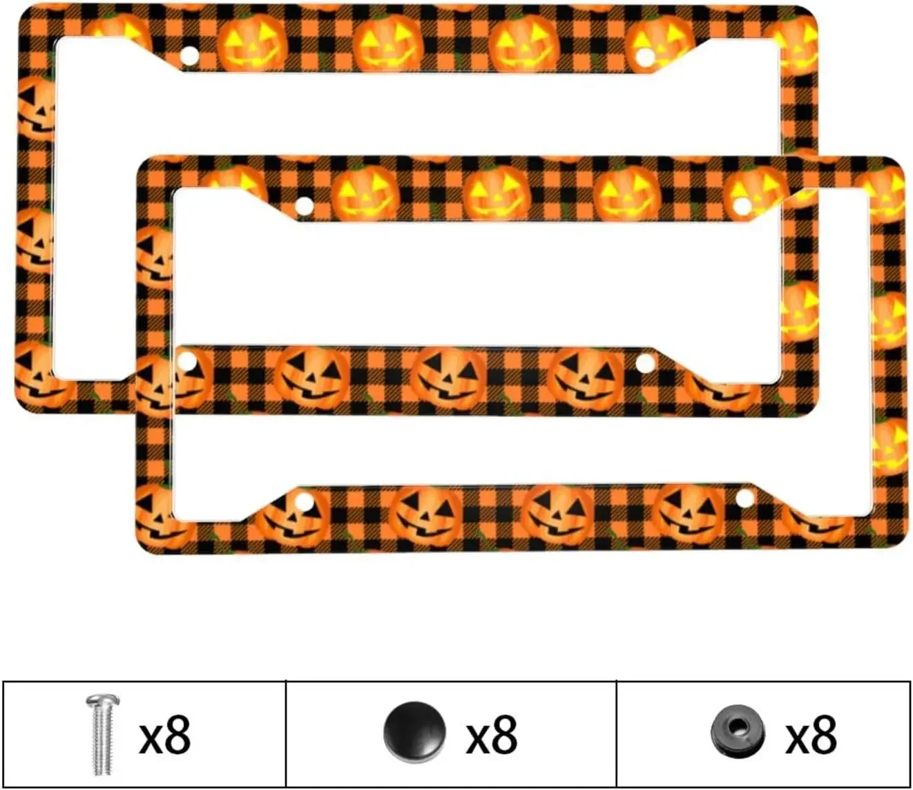 Halloween Pumpkin Car License Plate Frame 2 Pack License Plate Holder with 4 Holes Car Tag Frame for Women Men US Vehicles