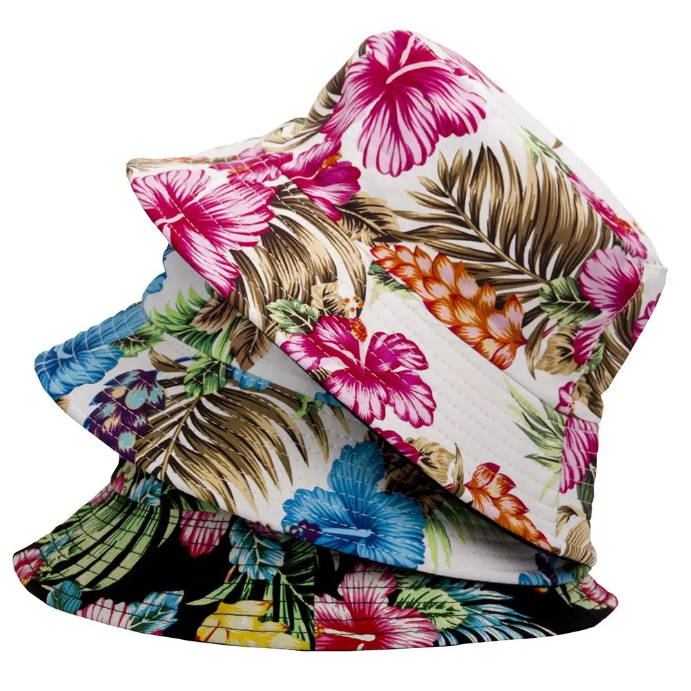 

Hip Hop Reversible Travel Outdoor Summer Floral Print Panama Fisherman Hat Sun Cap Women Bucket Hat Cycling Caps