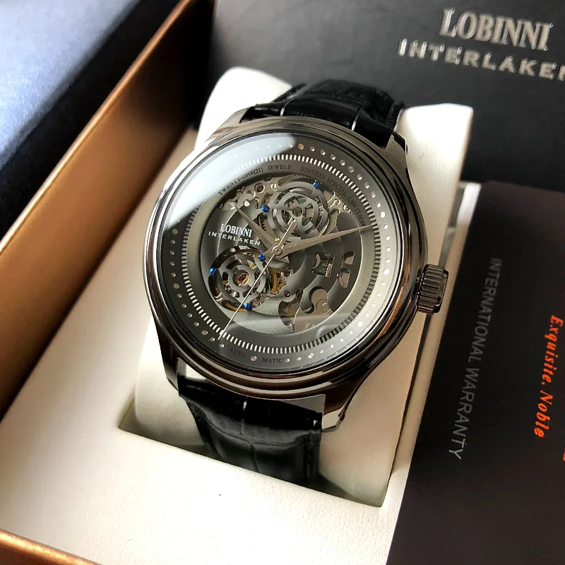 LOBINNI Orologi meccanici scheletrati analogici di moda Top Brand Vetro zaffiro Orologi automatici da uomo impermeabili reloj hombre