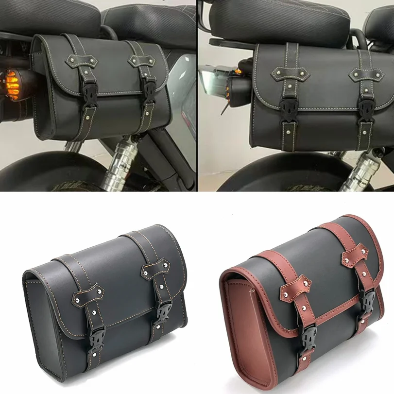 

Motorcycle Bag Saddlebags PU Leather Front Fork Tail saddle Bag Luggage For Harley Chopper Bobber Cruiser Sportster XL 883 1200
