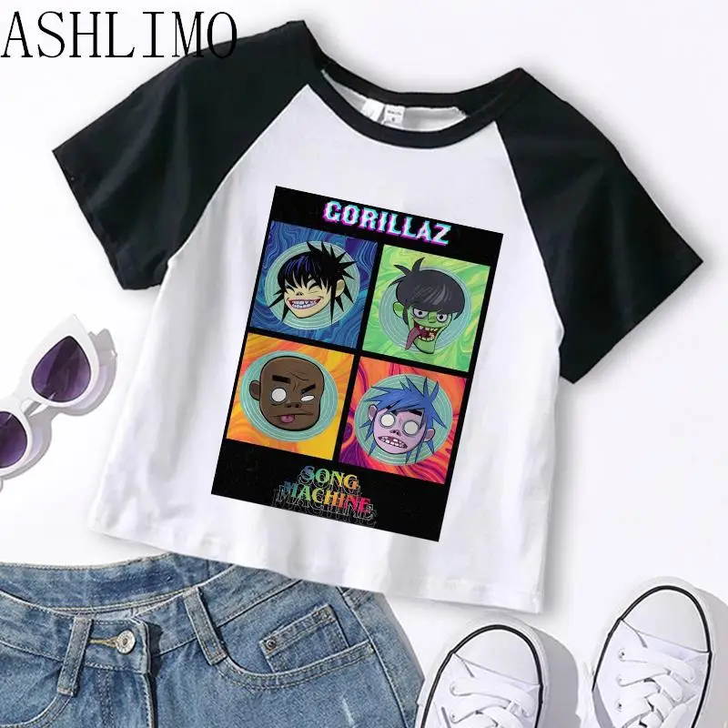 Gorillaz PUNK ROCK Music Band Women Summer 90s Crop Tops O-neck Short Sleeve T-shirts Clothes Shirt Vintage Y2K Bf Clothing Tee