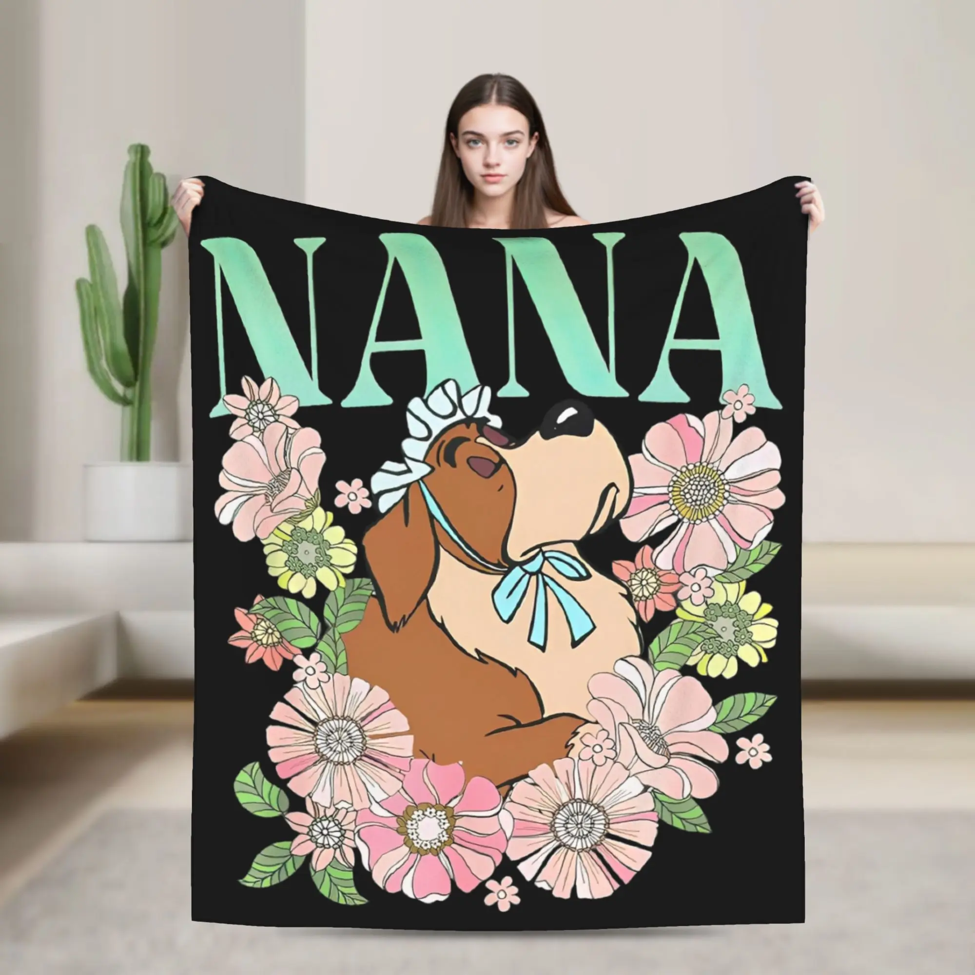 

Manta de punto Retro Nana Dog Floral Peter Pan, manta de franela ultrasuave para viajes al aire libre, colcha de dormitorio