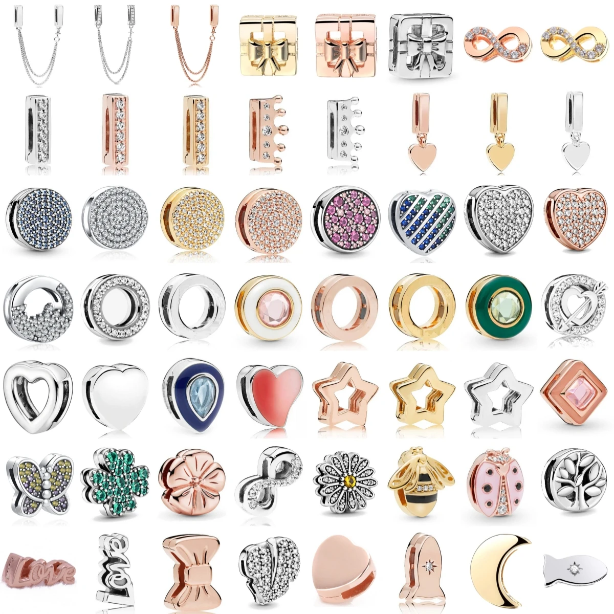 

Шармы-клипсы из стерлингового серебра 925 пробы, бусины в форме сердца, звезды, бабочки, бесконечности для браслетов Reflexions, ювелирные украшения, подарок на день рождения