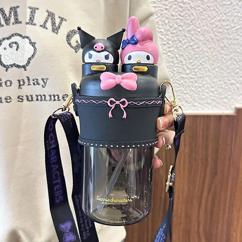 Sanurgente Kuromi Lolita School Students Double Drinking with Straw Water Bottle, Bear Crato Kids Thermos Cup, Girl Portable Kettle