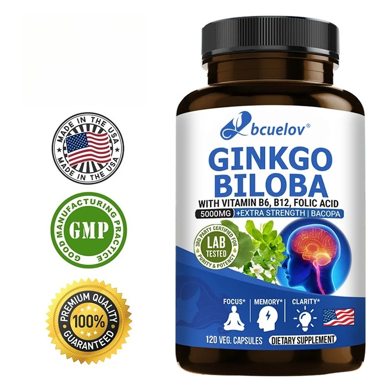 Ginkgo Biloba 5000mg Supplement - with Vitamin B6 B12 Folic Acid - Brain Memory Mental Clarity Alertness Energy Mood Support