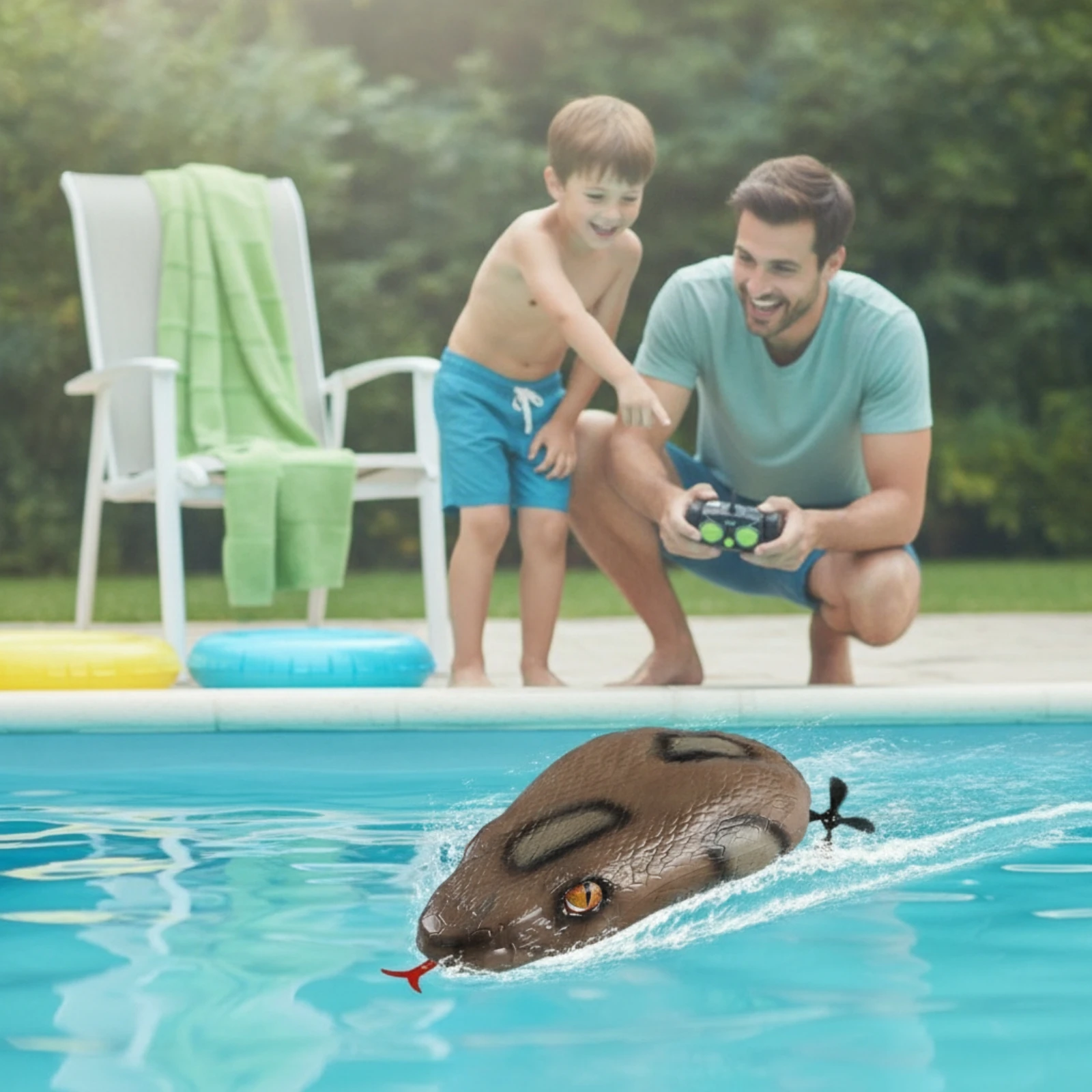 Wireless Control Crocodile Boat Lifelike Alligator Head Boat Water Toy Floating Ready-to-Run for Children, Pool, Pond