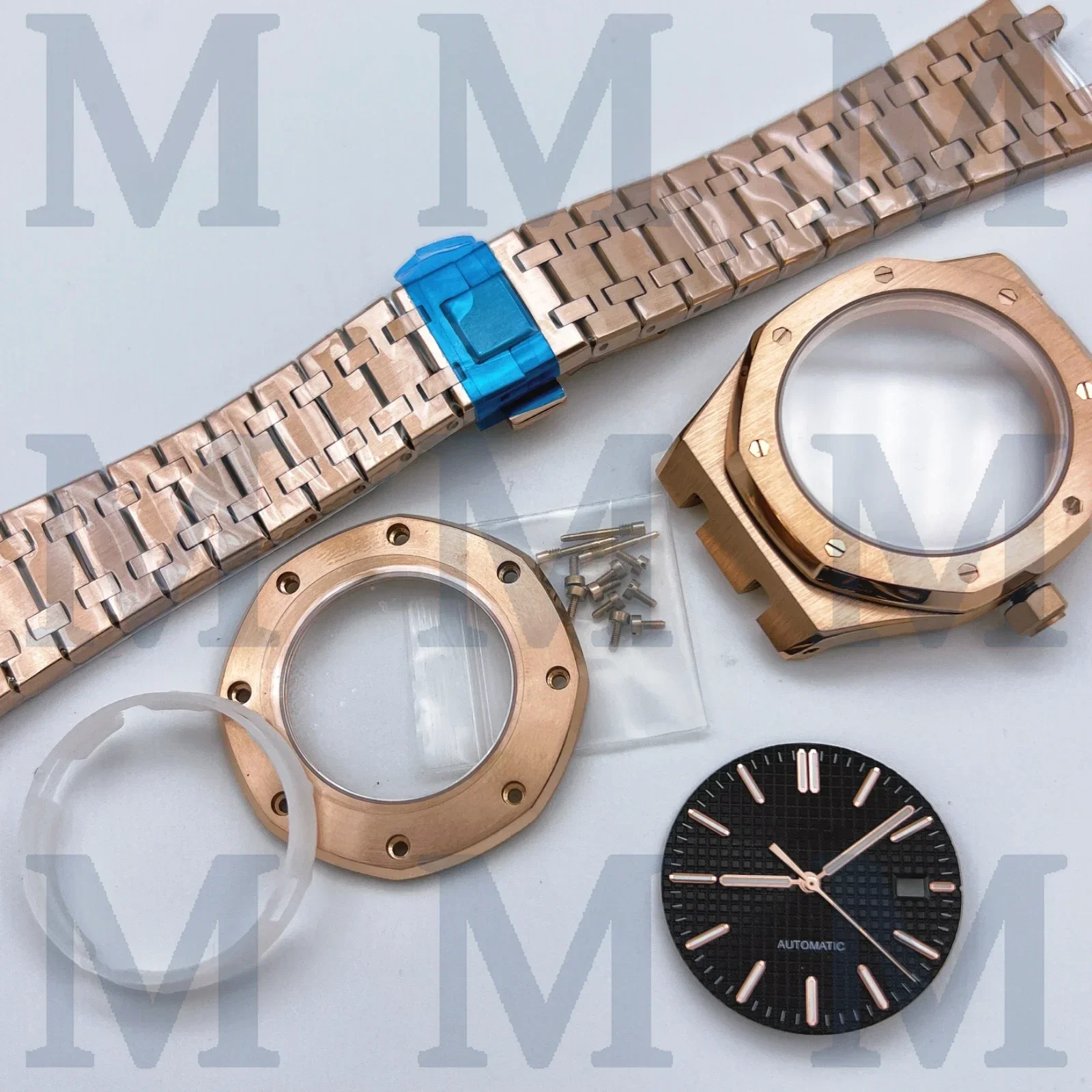 41mm NH35 watch set dial hands rose gold stainless steel case strap sapphire glass crystal for OAK NH35NH36 automatic movement