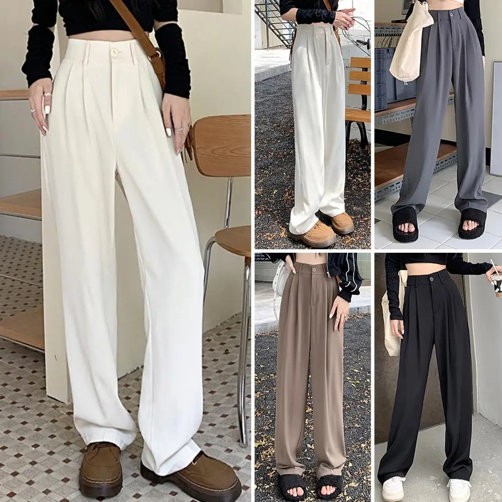 Black Suit Pants High-Waisted Elastic Waist Slimming Casual Trousers Loose-Fit Bell Bottoms For Women Fashionable Summer Wear