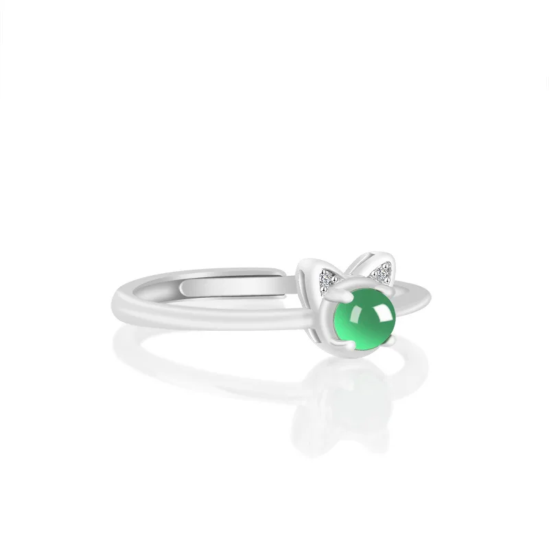 Natuurlijke A-Grade Jade Zon Groene Kat Ring Ijs Jadeiet S925 Zilver Ingelegde Sieraden Voor Dames Geschenken Sieraden Eenvoudig Verstelbaar