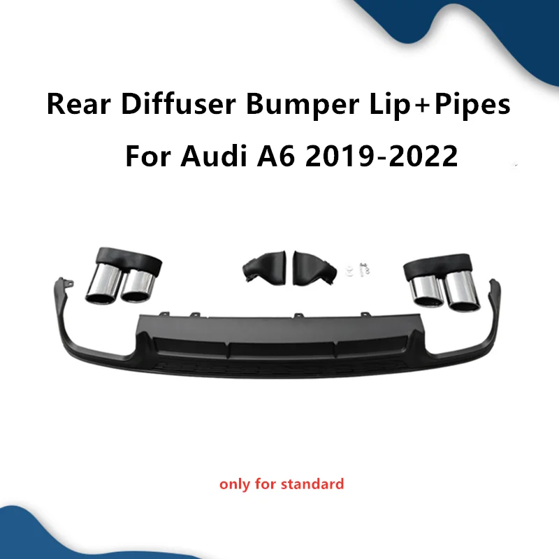 

Car Bumper Lip Rear Diffuser For Audi A6 Standard 2019-2022 Upgrade S6 Style Black Diffuse with Exhaust Pipes Tip