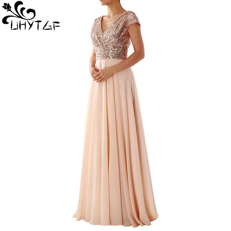 

Wedding Dress Women Popular Temperament Evening Dress Female Splice Sequins Chiffon Prom Cocktail Long Dresses For Banquet 2474