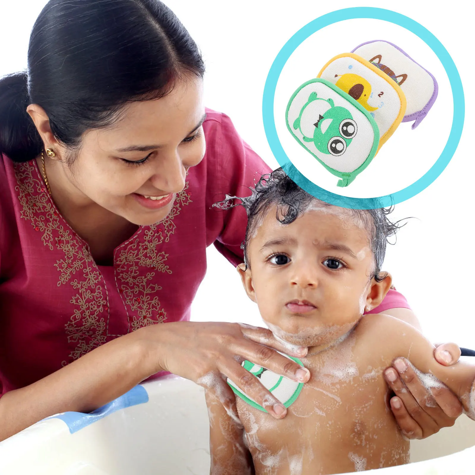 3 قطع من إسفنجات حمام الأطفال، ملمس مريح، تقشير لطيف لفرشاة حمام الطفل الناعمة، إسفنجات كرتونية