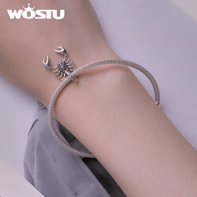 WOSTU 925 Sterling Silver Mystery Scorpion Charm Oxidized Silver Elephant God Retro Pattern Pendant Fit Original Bracelet Bangle