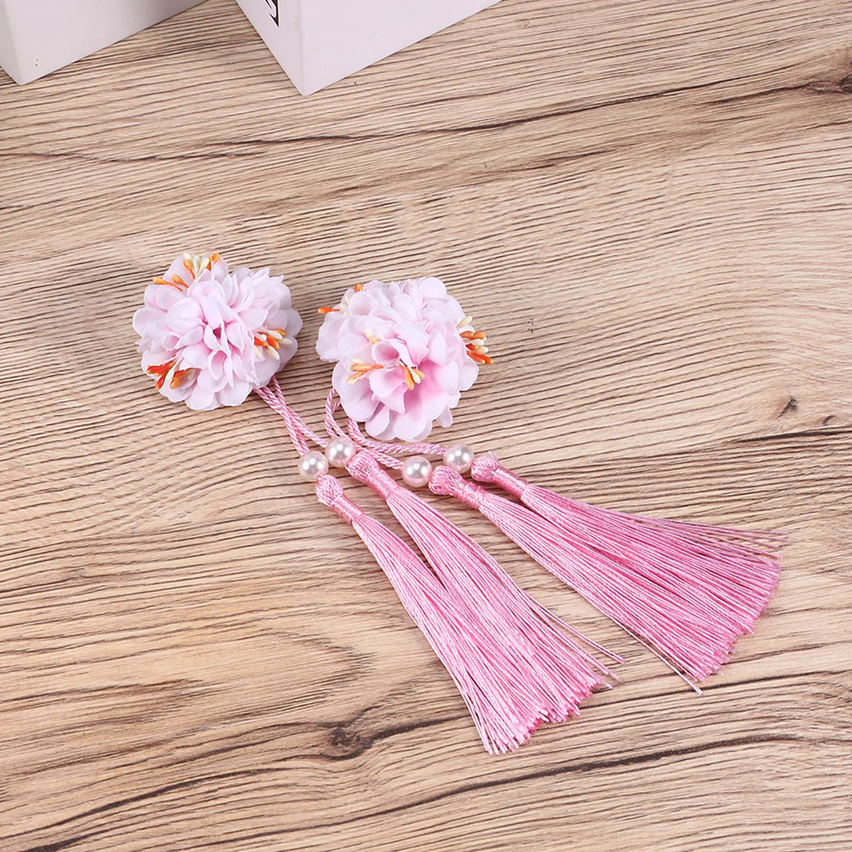 2 قطعة مقاطع الشعر شرابات زهرة دبابيس الشعر القماش الطويل تصميم الأزهار مقاطع كليب على لإكسسوارات الشعر نمط Hanfu #1