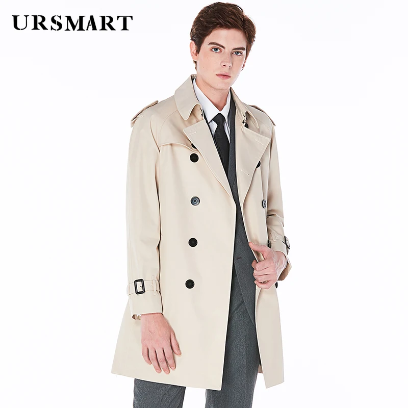 Trench coat men's long khaki men's weatherproof double breasted spring and autumn new youth handsome  loose windbreaker men