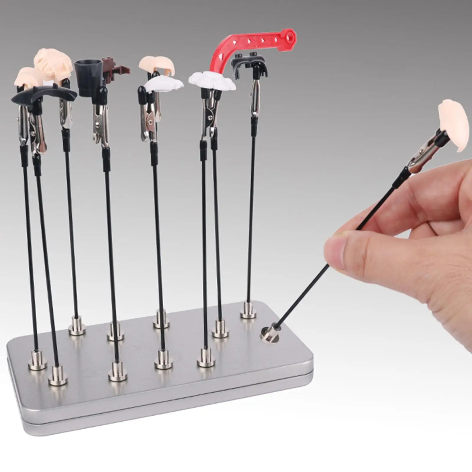 12x Alligator  with Storage Box Modeling Tool Set Painting Color Holder Clips Stick Airbrush Model Part Hobby Modeling