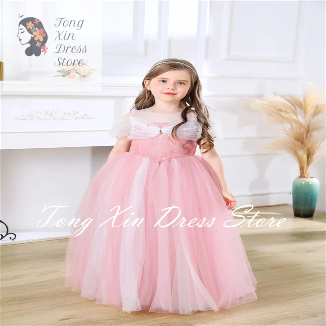 New Flower Girl Dresses Mesh Piano Performance Banquet Host First Communion Birthday Ball Party Formal Wear Events